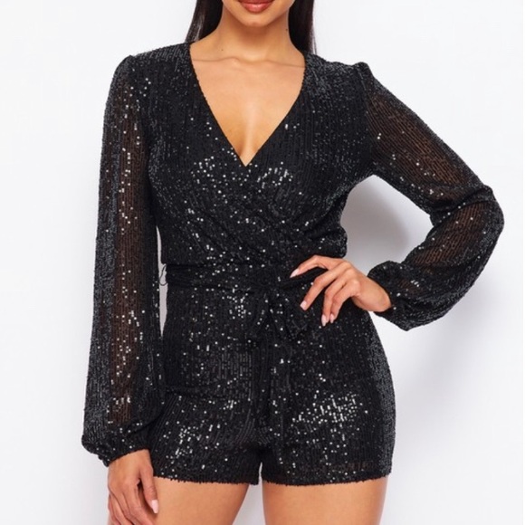 Sequin Long Sleeve Romper - Picture 4 of 7